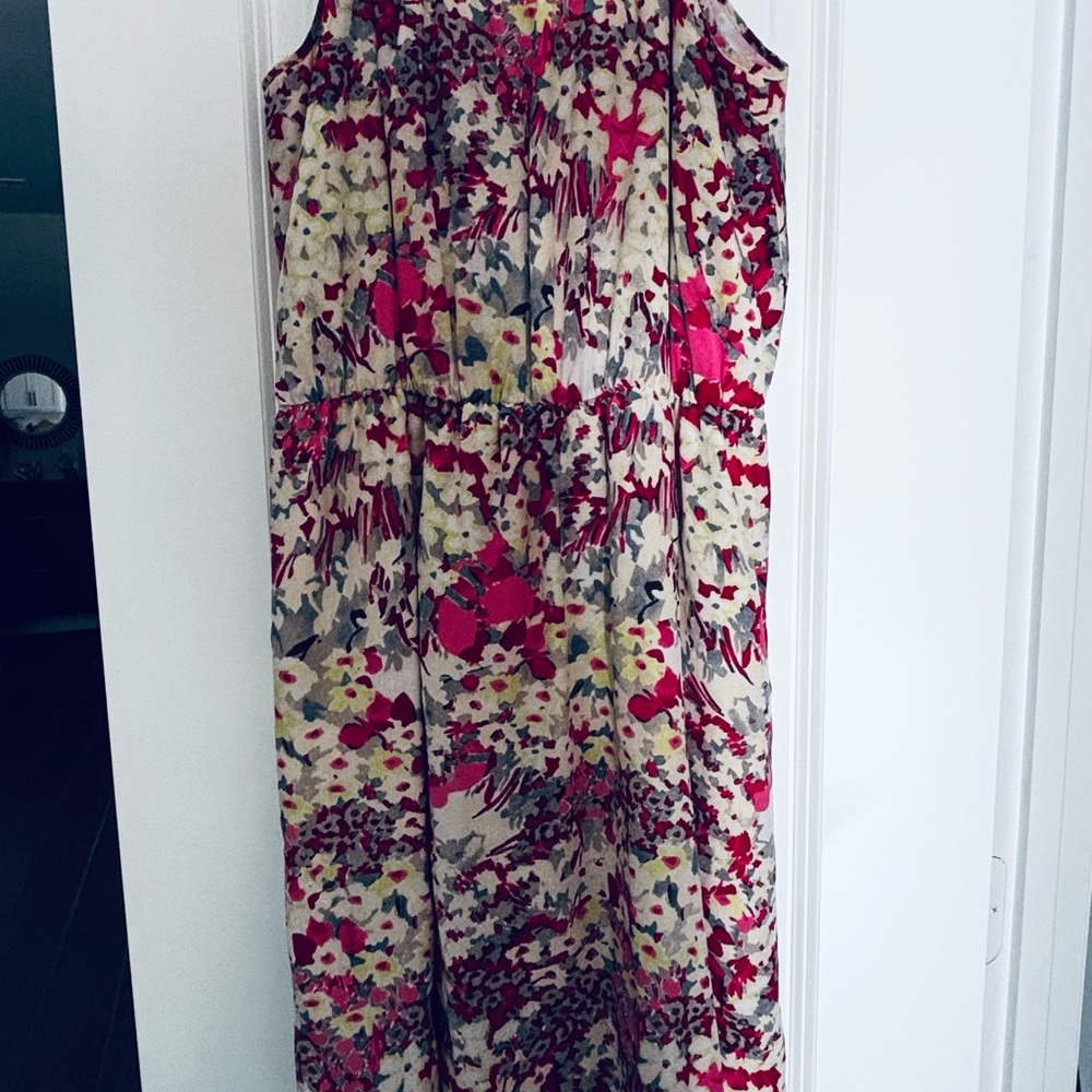 Banana Republic Red Pink and Green Floral-Print Cami knee length dress, size M - Picture 2 of 6
